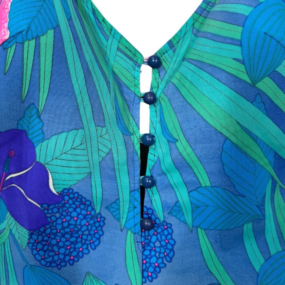 Vintage 1960s Cole Of California Swimsuit 16 One Piece Floral Print Blue Romper - Picture 4 of 7